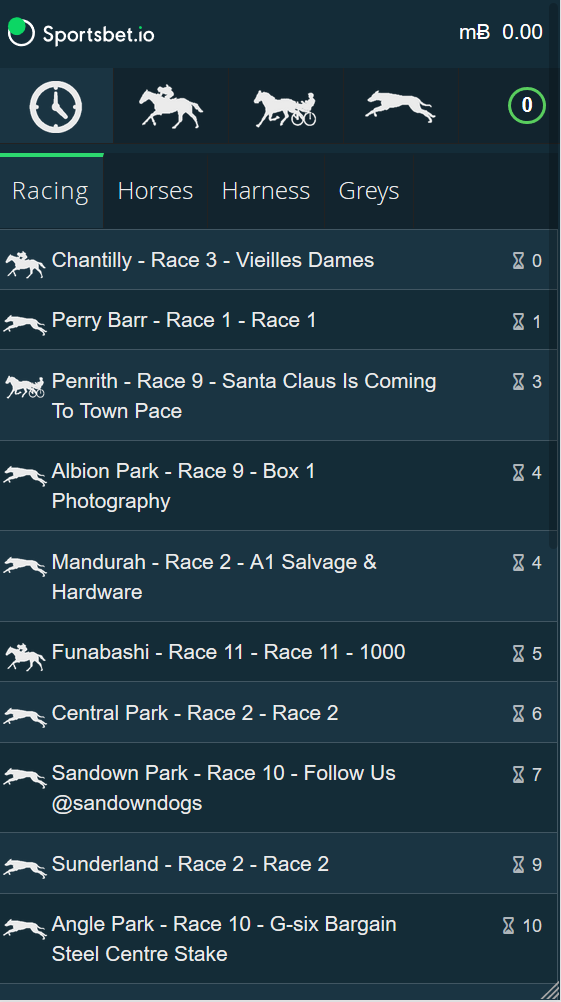 Sportsbet.io is also a great address for horse racing, you can almost find every race here.
