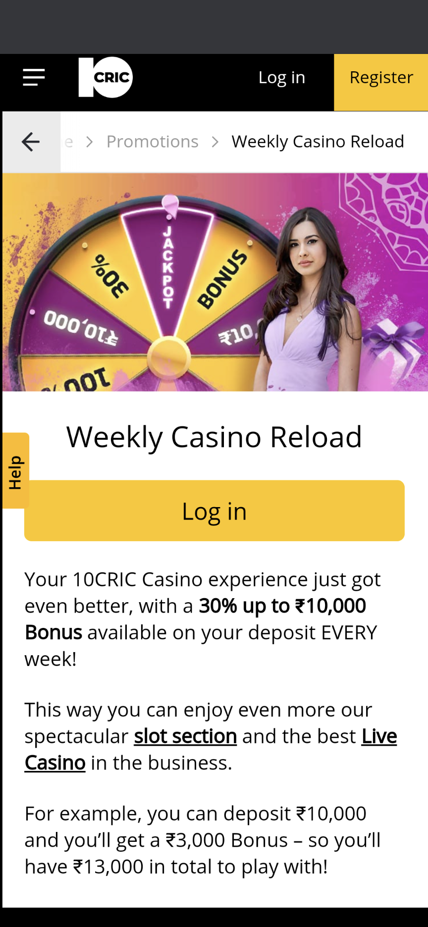 10cric Weekly Casino Reload Offer